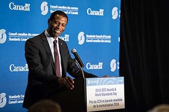 Greg Fergus, Parliamentary Secretary to the Minister of Innovation, Science and Economic Development, presenting at World Standards Day 2016. Greg Fergus, Parliamentary Secretary to the Minister of Innovation, Science and Economic Development, presenting at World Standards Day 2016.