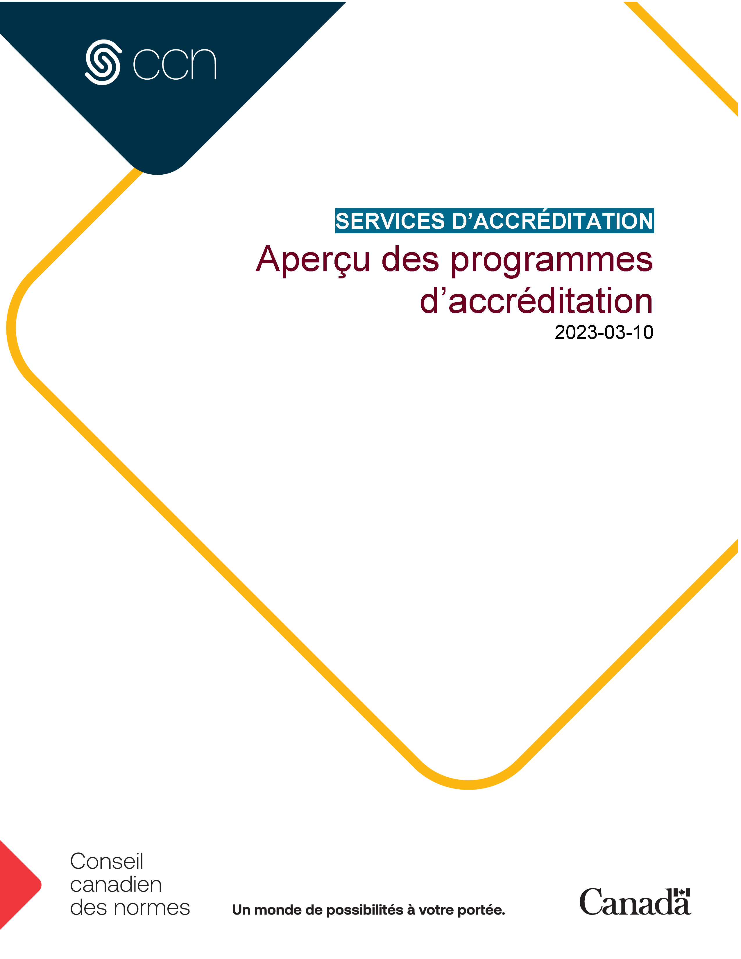 Services d'accréditation - Aperçu des programmes d'accréditation - 2023-03-10 Page titre de la publication